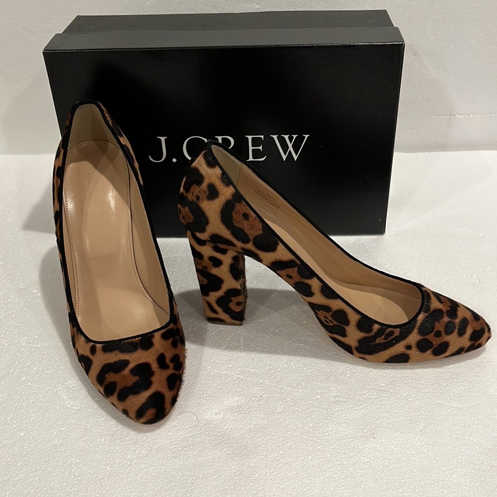 EUC, J. CREW, SZ 9, "STELLA" CALF-HAIR PUMPS, HAZELNUT LEOPARD, MADE IN …